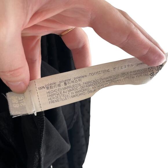 ZARA Ruffle Swiss Dot Sheer Balloon Sleeve Blouse Black Size Small 0632C - Picture 6 of 9